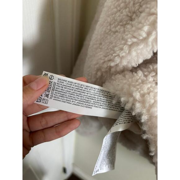 Mango Jacket Women's XS-S Beige Oversized Faux Shearling Cropped Button - Picture 7 of 10